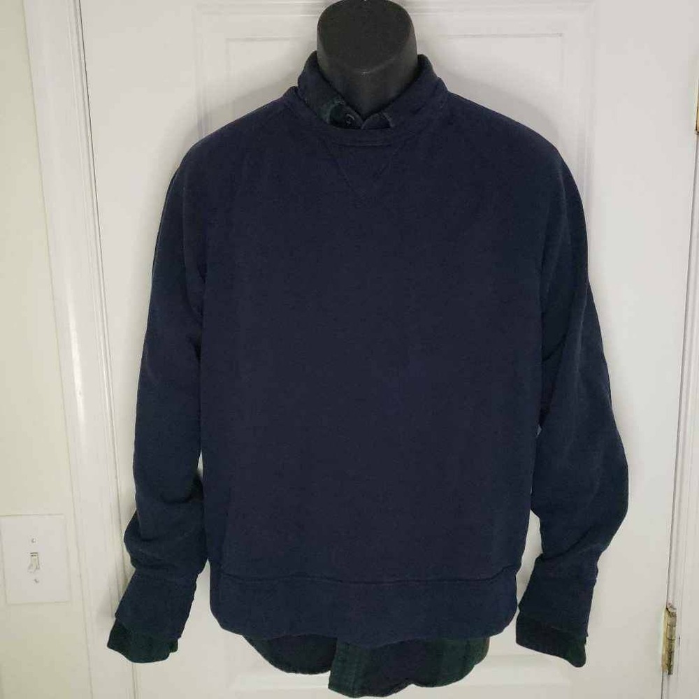 J.CREW Mens Flannel Shirt And Fleece Sweatshirt Blue Green Plaid Long Sleeve M